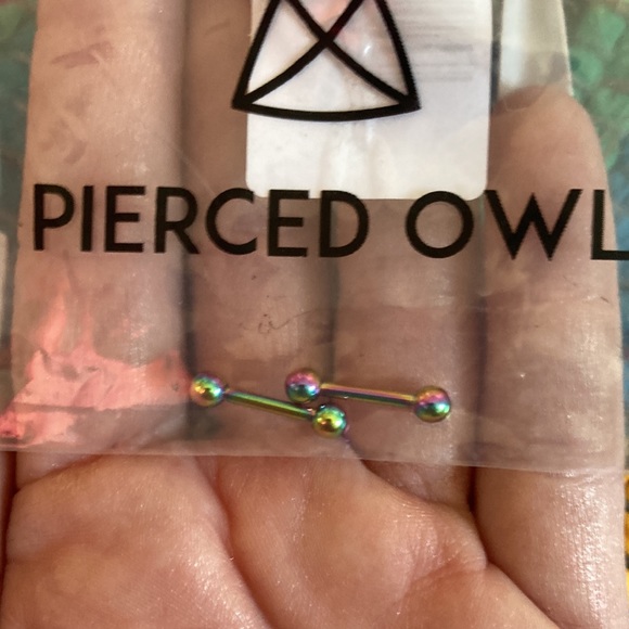 PiercedOwl 14 gauge aurora borealis rainbow titanium alloy 12 mm 1/2” barbells - Picture 2 of 4